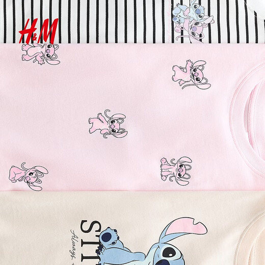 H&M Sanrio series children's clothing children's T-shirts sweet and cool girly style 3-piece Hello Kitty0937175 light pink/Hello Kitty 110 110/56 (2-4Y)