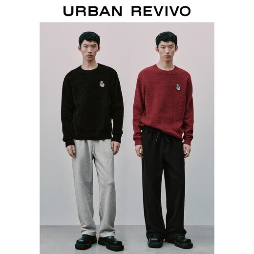 UR2026 Spring New Men's New Year Prosperity Pony Embroidered Sweater Zodiac Year Red Knitted Sweater UUY960002 Black S