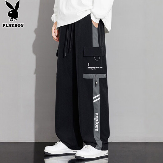 Playboy (PLAYBOY) pants men's work casual pants men's spring and summer straight wide-leg loose trousers black XL