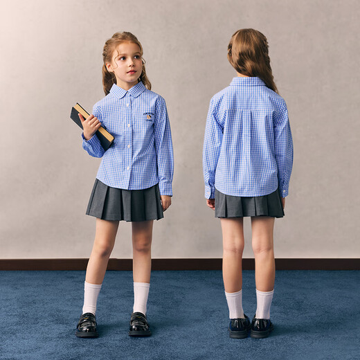 PawinPaw cool cartoon bear children's clothing 26 years new style girls and children's lapel plaid shirt loose Blue blue/50 150