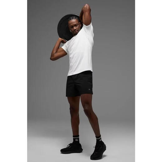 ALO YOGA men's short-sleeved T-shirt new moisture-wicking, quick-drying, breathable, close-fitting and comfortable, high-elastic anti-wrinkle cotton blended modal White, one size fits all | S