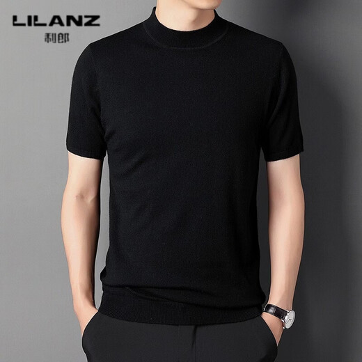 LILANZ's new 100% wool sweater short-sleeved men's spring and autumn new half turtleneck sweater bottoming knitted T-shirt for men Haqing 14XL (180)