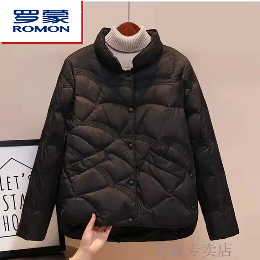 ROMON short thin down jacket for women 2024 winter new style small thin style fashionable autumn and winter coat trend khaki new down jacket counter quality S 85-115Jin Jin equal to 0.5 kg factory quality