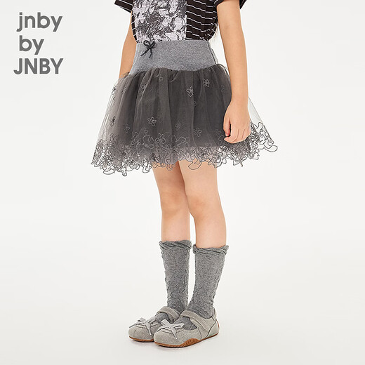 Jnby by JNBY new Jiangnan cloth children's clothing short waist skirt A-type loose splicing mesh 26 spring girls 1Q3D13080 046/cast iron gray 100 cm