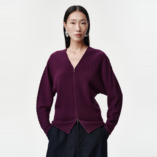 Marisfrolg Strong Twisted Wool Marisfrol 2026 Spring New Burgundy Bat Sleeve Dark Striped Knitted Cardigan Burgundy 2XL