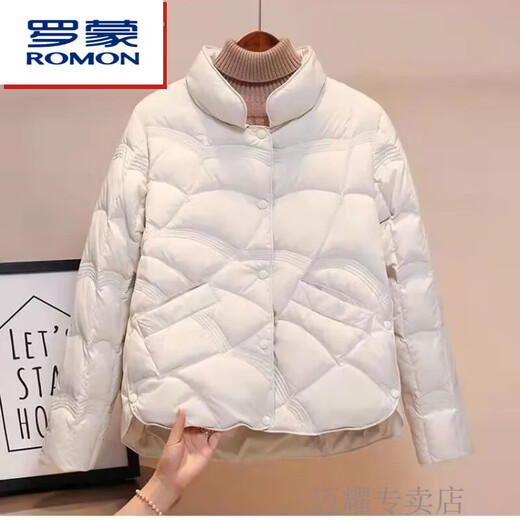 ROMON short thin down jacket for women 2024 winter new style small thin style fashionable autumn and winter coat trend khaki new down jacket counter quality S 85-115Jin Jin equal to 0.5 kg factory quality