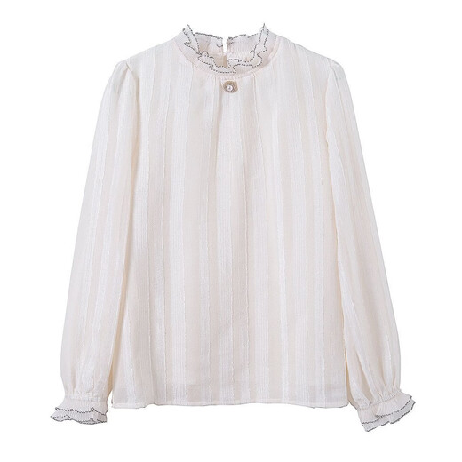 Playboy (PLAYBOY) lace chiffon shirt for women spring new fashion style fungus edge stand-up collar long-sleeved T-shirt temperament versatile outer top thin official flagship apricot color XL recommended 120-135 Jin Jin equals 0.5 kg