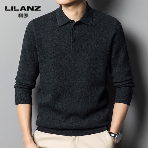 LILANZ 100% pure wool sweater winter thickened warm knitted sweater daddy loose casual solid color long-sleeved t dark gray 98631 thickened 3XL (56) recommended weight 175-190Jin Jin equals 0.5 kg