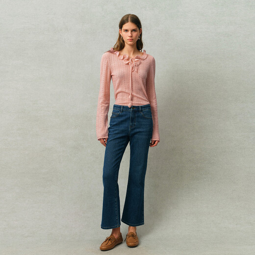 Fabrique Soft Mist Pink Sheep Wool Wave Boat Neck Tie Hollow French Knit Top 2026 Spring New Product Soft Mist Pink XS