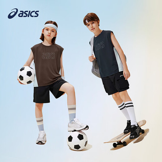 ASICS children's 26-year-old fast moisture-absorbent and quick-drying sleeveless loose T-shirt is lightweight, cool, sporty and breathable 5003 navy blue 120 cm