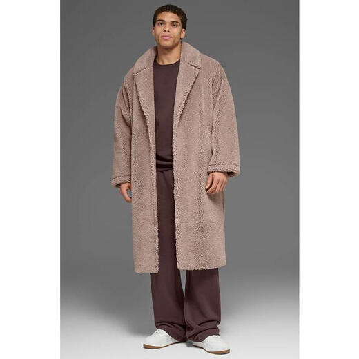 ALO YOGA Men's Casual Jacket New Style Warm and Windproof Stowable Lightweight Camel Long Loose Fit Zipper Side Bag Chai Latte One Size | L