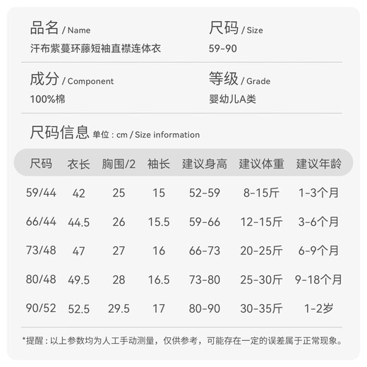 Happy Bear baby short-sleeved jumpsuit summer pure cotton baby clothes children's home underwear, fresh and breathable 73cm