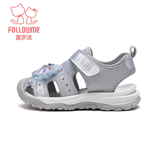 Fuluomi Girls Sandals Summer New Hollow Breathable Sports Shoes Children's Non-Slip Wading Beach Shoes Symphony Silver 35