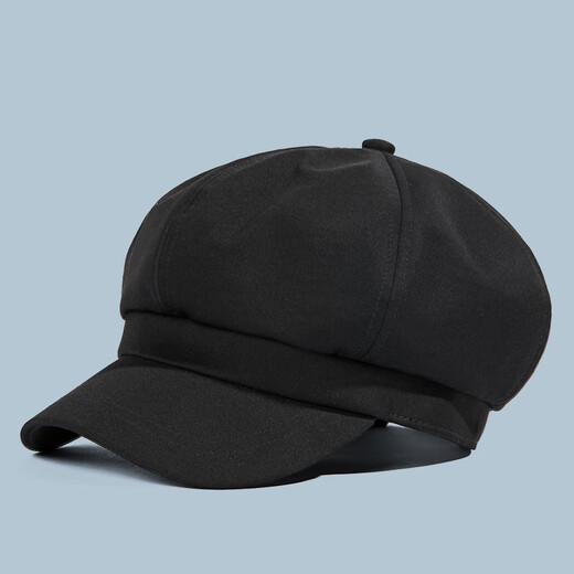 7PM newspaper bee hat men's casual trendy beret men's literary octagonal hat big head circumference four seasons versatile retro painter hat black L-59cm-large size big head circumference