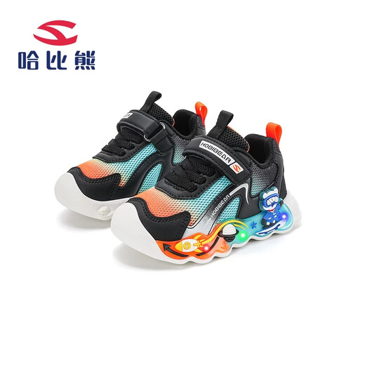 HOBIBEAR boys' light shoes spring new trendy comfortable flash shoes children's casual shoes girls' shoes Black Orange 23