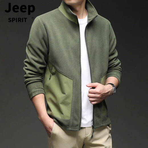 JEEP SPIRIT Cardigan Sweatshirt Men's 2026 Spring Loose Sports Top Casual Stand Collar Polar Fleece Jacket Men Gray M