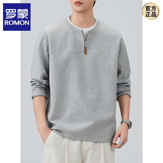 ROMON spring half-zip POLO shirt men's long-sleeved sweatshirt 2026 new casual versatile cloud cotton T-shirt top floral gray M 95-120Jin Jin equals 0.5 kg