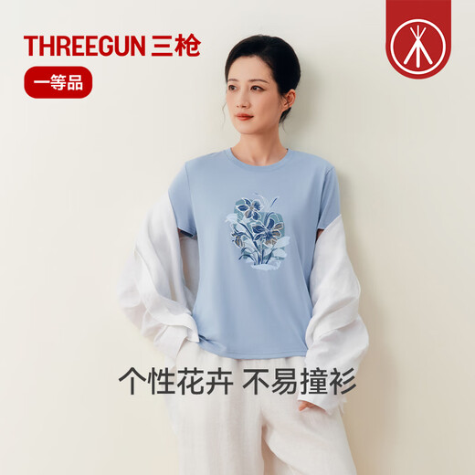 Three-gun short-sleeved t-shirt women's cotton 2026 spring and summer stretch breathable printed ribbed round neck casual top