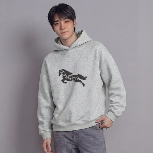 Jeanswest Jeanswest men's 2026 spring new retro hooded sweatshirt loose and versatile galloping horse print top LBK dark blue 2530 XL 185/104A