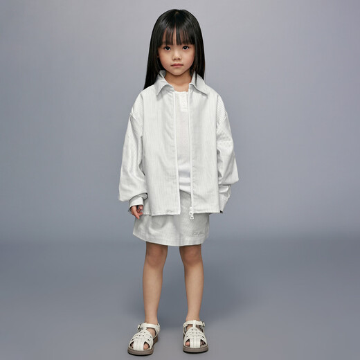 ELLE KIDS children's clothing gray and white striped sports suit for girls spring new embroidered jacket/A-line skirt optional white and gray striped top 120 (110/120)