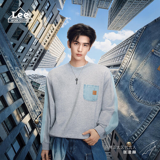 Lee Zhang Linghe's same model 26 spring and summer new product in the mall, comfortable version round neck floral gray men's long-sleeved sweatshirt floral gray L
