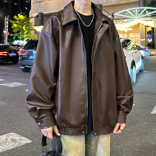 Shelley Jones American Retro Leather Jacket for Men and Women Spring and Automne New Style Handsome Top Top Loose Casual Couple Veste Black L [Recommandé 110-125 Jin [Jin est égal à 0,5 kg]]]