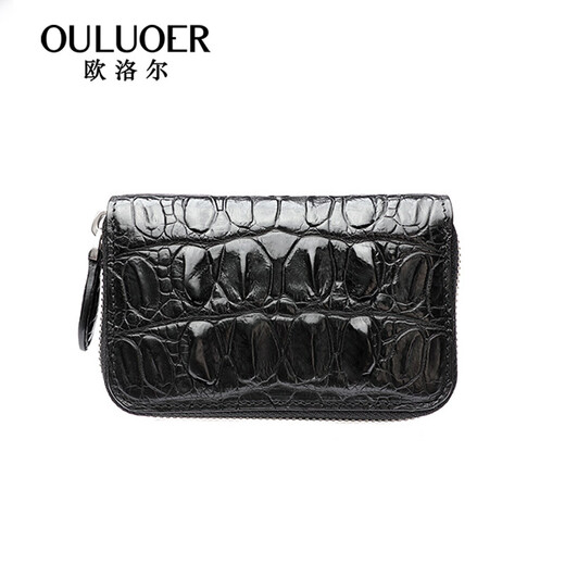 欧洛尔（OULUOER）鳄鱼皮钥匙包男大容量真皮卡包汽车钥匙扣多功能拉链锁匙包 黑色尾部