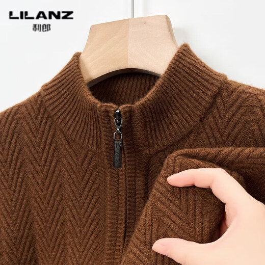 LILANZ Autumn and Winter 100% Wool Sweater Men's Round Neck 540g Thickened Half-High Round Neck Zipper Warm Knitted Sweater Jingxiu Gray Thickened 14XL (170)