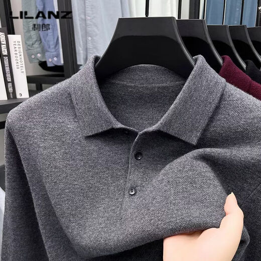 LILANZ 100% pure wool sweater winter thickened warm knitted sweater daddy loose casual solid color long-sleeved t dark gray 98631 thickened 3XL (56) recommended weight 175-190Jin Jin equals 0.5 kg