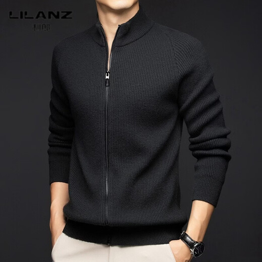 LILANZ men's knitted cardigan new fall and winter stand-up collar zipper pure wool long-sleeved casual fashion top sweater gray green 14XL (115)