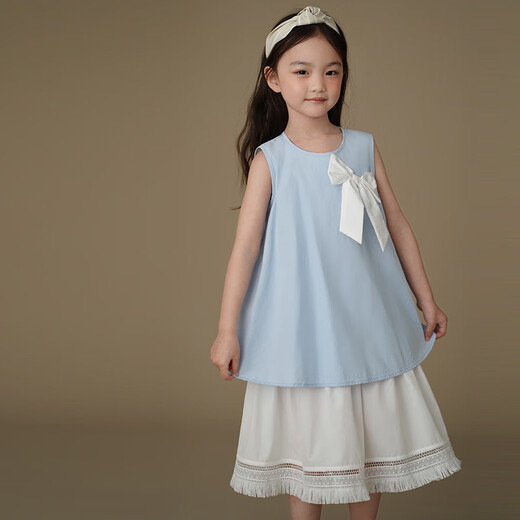 Hacikis Hacikis children's clothing children's summer clothes new sweet bow fake two-piece dress girls vest dress cool and breathable