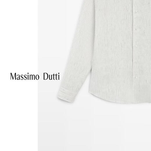 Massimo Dutti Spring and Summer New Product 2026 Men's Versatile 100% Linen Striped Shirt 01957272 White S (CN 175/92A)