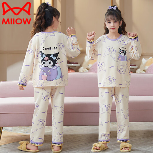 Cat People (MiiOW) Girls Pajamas Spring and Autumn Long Sleeve Thin Pudding Dog Cartoon Cute Home Clothes Summer Air Conditioning Clothes Thin Set F308#culomi 160 S Size Height (145-155cm)