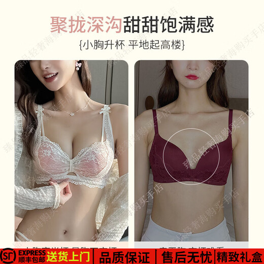 Eresg Light Luxury Brand Underwear Women's Small Breasts Gather Big Sexy Pure Desire Lace Panties Bra Pink Suit + Pure Black Suit 75B Recommended 3475AB