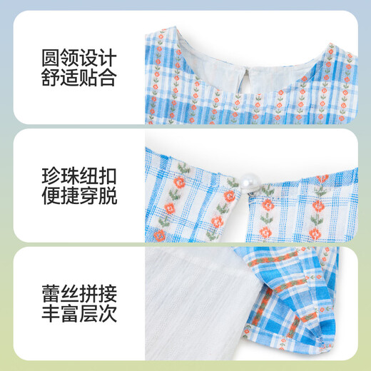 ASK JUNIOR children's clothing children's skirt summer dress girls plaid contrast lace splicing dress sundress plaid
