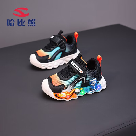 HOBIBEAR boys' light shoes spring new trendy comfortable flash shoes children's casual shoes girls' shoes Black Orange 23