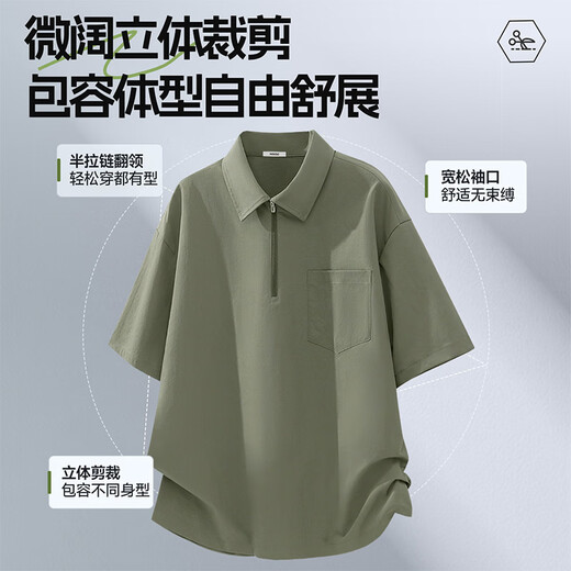 MINISO half-zip short-sleeved shirt for men's summer new youth workwear trendy brand simple handsome polo collar half-sleeved shirt black (m velvet dream small shadow chest label) XL /180 (weight 140-160Jin Jin is equal to 0.5 kg)