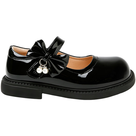 Tianmeiyi Children's Shoes Children's 2026 Spring and Autumn New Style Girls' Medium and Large Children's Soft Sole Girls' Fashionable and Versatile Bow Small Leather Shoes Black 34