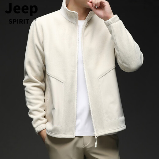 JEEP SPIRIT Cardigan Sweatshirt Men's 2026 Spring Loose Sports Top Casual Stand Collar Polar Fleece Jacket Men Gray M