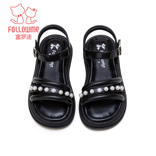 Fuluo Mi Sweet Pearl Princess Sandals Girls Summer New Style Comfortable Soft Soled Casual Campus Versatile Sandals Black 26
