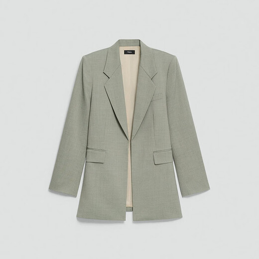 THEORY Women's Wool Suit Jacket Elastic Neck Minimalist Tailored Business Casual Slim Suit Vetiver Green XS 28