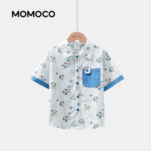 Mami Maca (MOMOCO) children's shirt summer boys short-sleeved summer fashion versatile shirt white full print 140