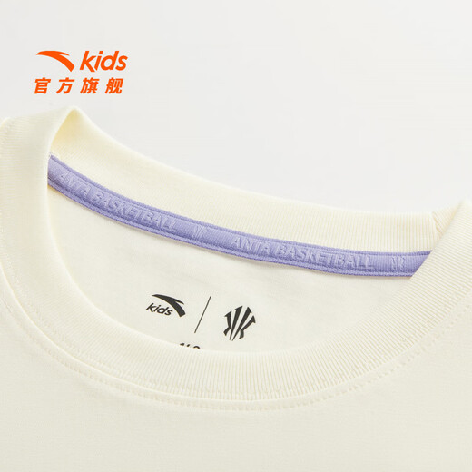 ANTA children's T-shirt for boys and girls 2026 summer new product skin-friendly cotton feel breathable Owen basketball short T352621177 duck down white-1 130
