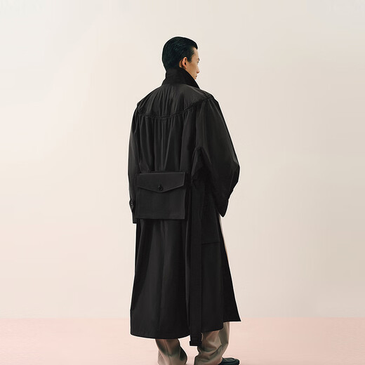 Sketch Men's 2026 Spring New Arrival Windbreaker H-shaped One-piece Sleeve Lapel Long Style 9Q2913460 001 Black M