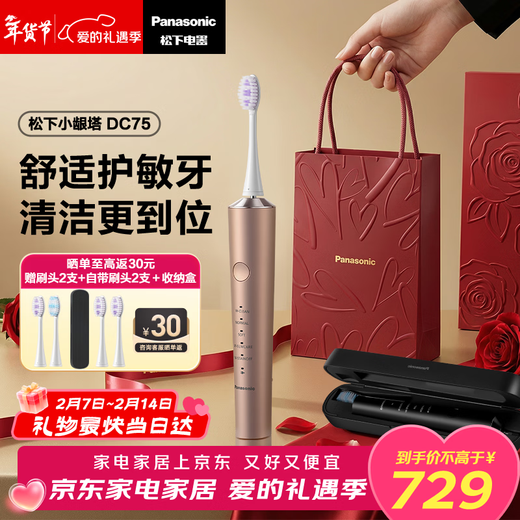 Panasonic Small Gum Tower Adult Electric Toothbrush Dentist Recommends Dual Motors Horizontal Sweep Vibration for Stain Removal and Gum Protection Intelligent Sensor Birthday New Year Valentine's Day Gift for Men's Girlfriends DC75