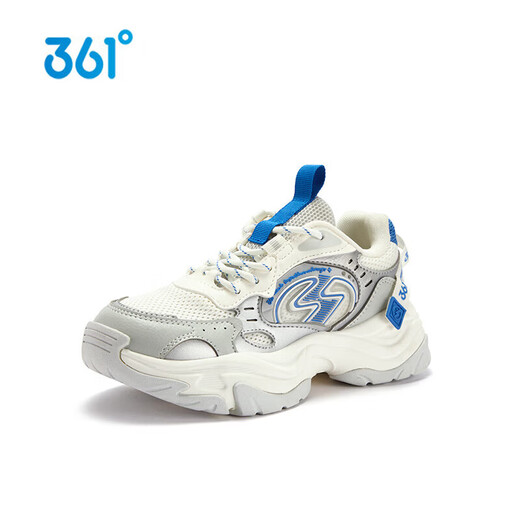 361 Shopping Mall Same Style Children's Shoes Boys Casual Shoes 2026 Spring New Velcro Cushioning Sports Shoes for Middle and Large Children Feather White/Aqua Clear Gray/Mediterranean Blue Size 35