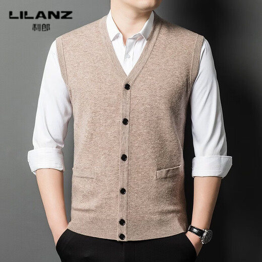 LILANZ autumn and winter men's pure wool cardigan thickened warm sweater sleeveless vest v-neck high-end daddy wool dark gray d022 thickened XL