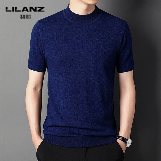LILANZ's new 100% wool sweater short-sleeved men's spring and autumn new half turtleneck sweater bottoming knitted T-shirt for men Haqing 14XL (180)
