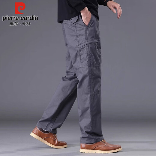 Pierre Cardin casual pants men's spring and summer pure cotton workwear straight pants men's loose wide-leg long pants men's military green XL