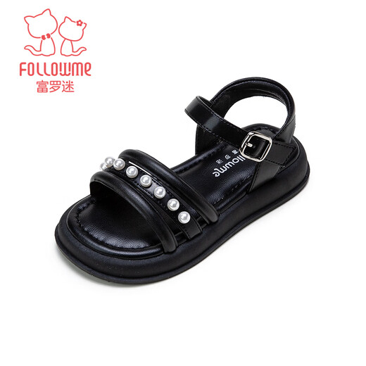 Fuluo Mi Sweet Pearl Princess Sandals Girls Summer New Style Comfortable Soft Soled Casual Campus Versatile Sandals Black 26